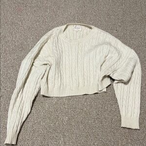 bohme Cream Cable-Knit Cropped Crew Sweater